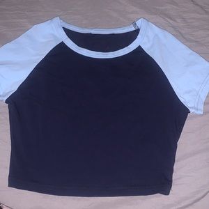 navy blue and baby blue crop top